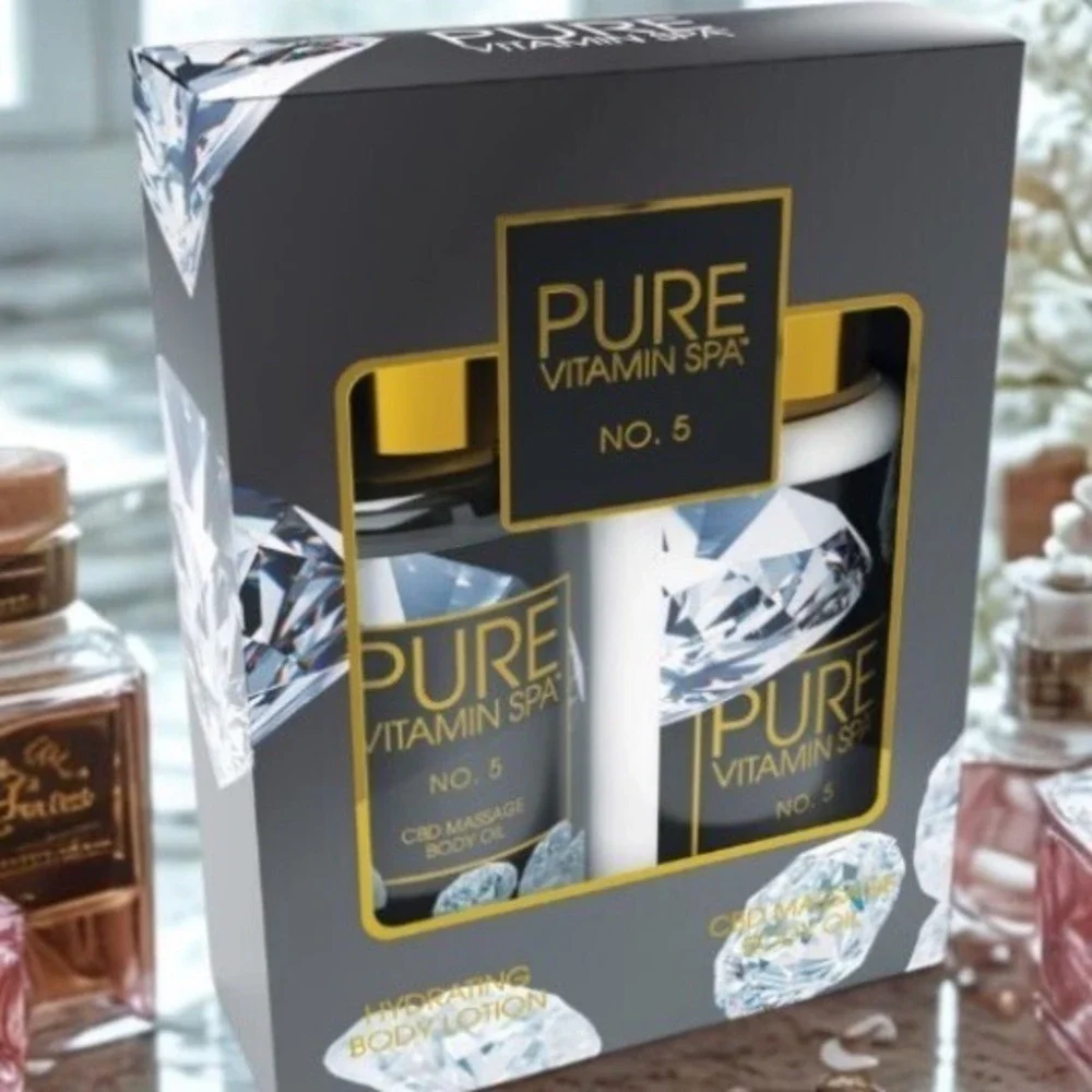 Pure Vitamin Spa No. 5 Duo Hydrating Body Lotion and CBD Massage‎ Body Oil Set
